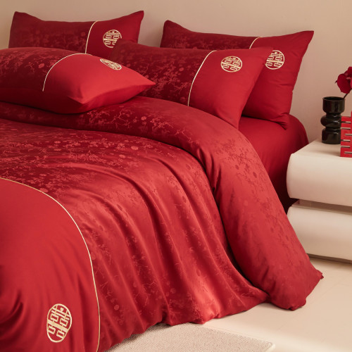 中式提花結婚四件套大紅色床單被套新婚喜被婚房婚慶床上用品 中式提花結婚四件套大紅色床單被套新婚喜被婚房婚慶床上用品