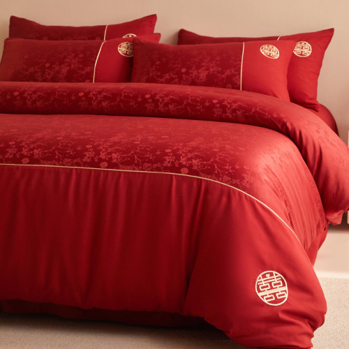 中式提花結婚四件套大紅色床單被套新婚喜被婚房婚慶床上用品 中式提花結婚四件套大紅色床單被套新婚喜被婚房婚慶床上用品