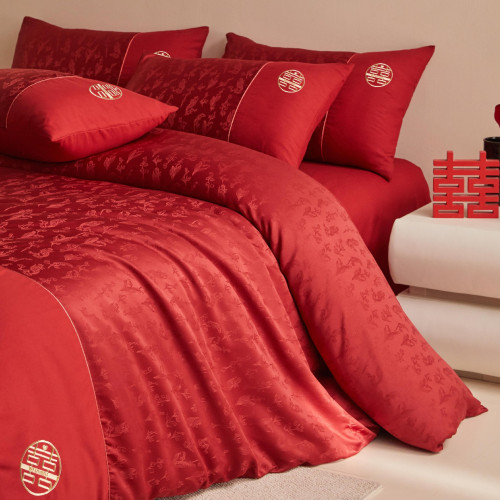 中式提花結婚四件套大紅色床單被套新婚喜被婚房婚慶床上用品 中式提花結婚四件套大紅色床單被套新婚喜被婚房婚慶床上用品