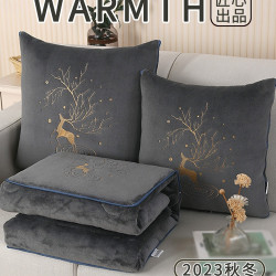 加厚冬季牛奶絨抱枕被子兩用多功能冬天折曡枕頭毯子汽車用午休被