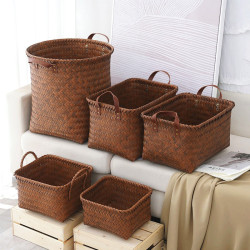 美式收納筐手工防水復古髒衣服籃臥室衣櫃仿藤編織零食玩具收納盒