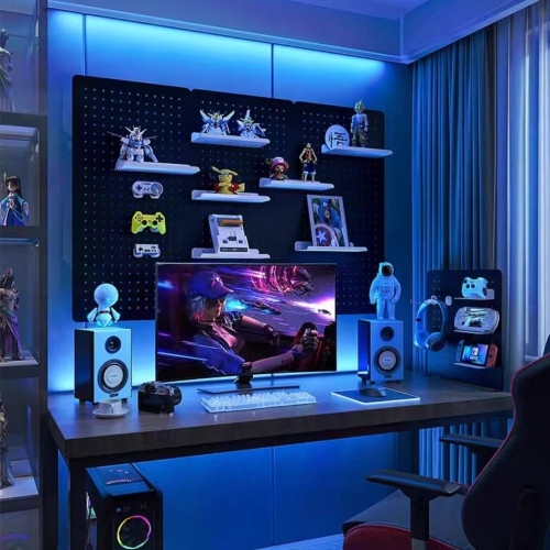 黑色洞洞板配件牆上置物架臥室書桌免打孔隔板手辦收納架展示架無 黑色洞洞板配件牆上置物架臥室書桌免打孔隔板手辦收納架展示架無