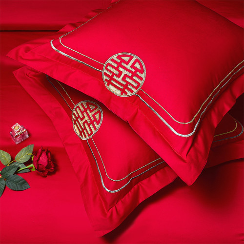 結婚大紅床上抱枕婚慶純棉綉花靠墊枕套中式紅色喜抱枕套含芯一對 結婚大紅床上抱枕婚慶純棉綉花靠墊枕套中式紅色喜抱枕套含芯一對