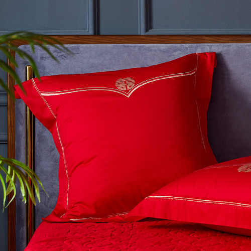 結婚大紅床上抱枕婚慶純棉綉花靠墊枕套中式紅色喜抱枕套含芯一對 結婚大紅床上抱枕婚慶純棉綉花靠墊枕套中式紅色喜抱枕套含芯一對