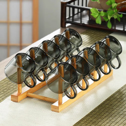 加厚耐熱菸灰色玻璃品茗杯小茶杯六衹裝客人功夫茶具家用帶耳把杯