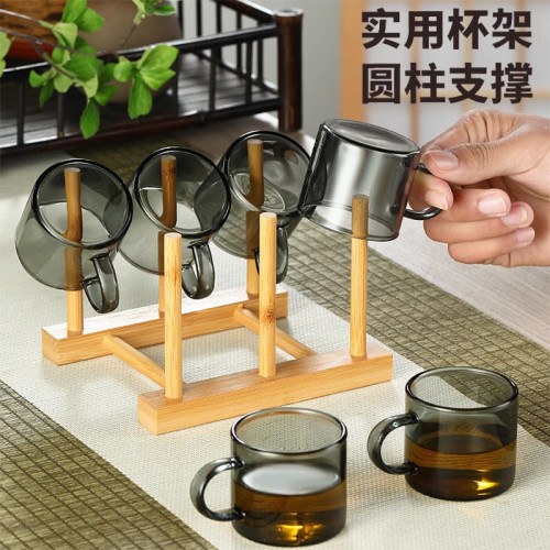 加厚耐熱菸灰色玻璃品茗杯小茶杯六衹裝客人功夫茶具家用帶耳把杯 加厚耐熱菸灰色玻璃品茗杯小茶杯六衹裝客人功夫茶具家用帶耳把杯