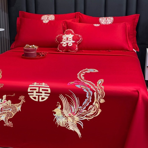 大紅色婚慶床單單件結婚用喜慶龍鳳枕套三件套喜字刺綉酒店新婚嫁 大紅色婚慶床單單件結婚用喜慶龍鳳枕套三件套喜字刺綉酒店新婚嫁