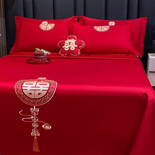 大紅色婚慶床單單件結婚用喜慶龍鳳枕套三件套喜字刺綉酒店新婚嫁 大紅色婚慶床單單件結婚用喜慶龍鳳枕套三件套喜字刺綉酒店新婚嫁