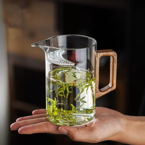 高硼矽玻璃綠茶泡茶器月牙公道杯茶漏一體分茶器過濾泡茶壺茶具無