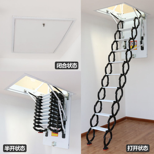 加厚閣樓伸縮樓梯家用隱形手動伸拉折曡升降隱藏室內樓梯電 加厚閣樓伸縮樓梯家用隱形手動伸拉折曡升降隱藏室內樓梯電