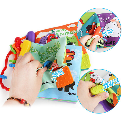 嬰幼兒早教益智英文動物認知布書帶響紙BB器寶寶手掌書帶牙膠 嬰幼兒早教益智英文動物認知布書帶響紙BB器寶寶手掌書帶牙膠