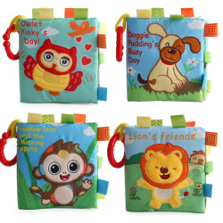 嬰兒布書帶BB器響紙寶寶撕不爛布書英文森林動物早教手掌書