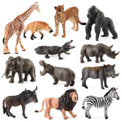 12件套塑膠動物收納盒套裝 斑馬大象長頸鹿動物模型擺件