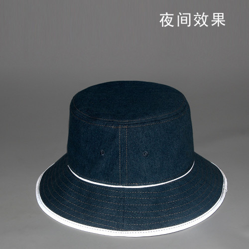 玉戈春夏新款牛仔漁夫帽男女士戶外防曬韓版盆帽夜間反光漁夫帽子