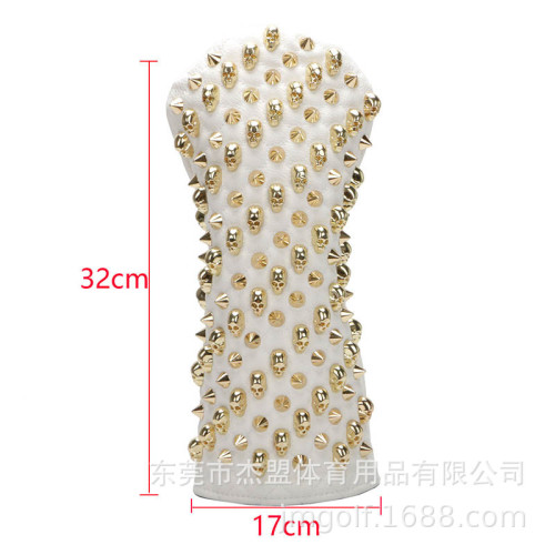 高爾夫球桿帽套 骷髏頭金屬鉚釘保護套 一號木球道木UT推桿套專用