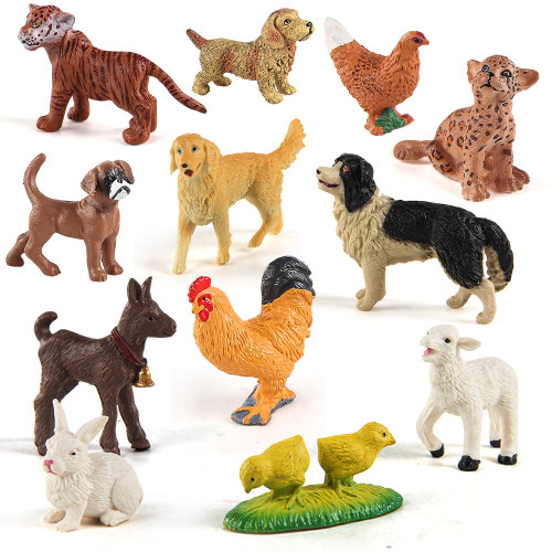 兒童桌面沙盤農場迷你動物模型奶牛綿羊兔子狗實心靜態雞鴨鵞擺件