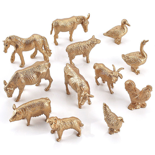 仿真黃金12款迷你動物模型 家禽豬雞鴨鵞實心動物模型 仿真黃金12款迷你動物模型 家禽豬雞鴨鵞實心動物模型