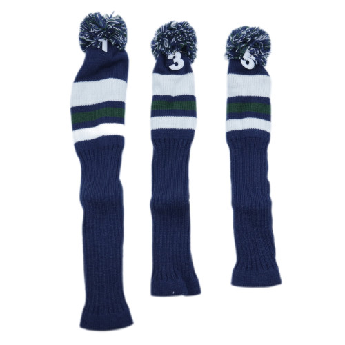 高爾夫木桿 135號針織毛線3點套藏藍色 一號木/球道木 針織保護套 高爾夫木桿 135號針織毛線3點套藏藍色 一號木/球道木 針織保護套