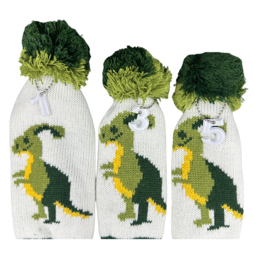 高爾夫木桿135號恐龍針織毛線3點套一號木球道木針織保護套帽套 高爾夫木桿135號恐龍針織毛線3點套一號木球道木針織保護套帽套