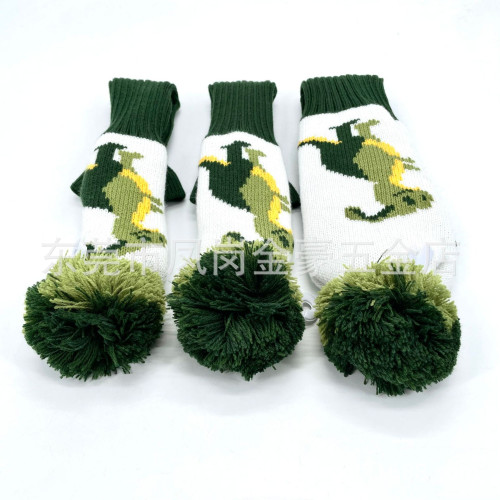 高爾夫木桿135號恐龍針織毛線3點套一號木球道木針織保護套帽套 高爾夫木桿135號恐龍針織毛線3點套一號木球道木針織保護套帽套