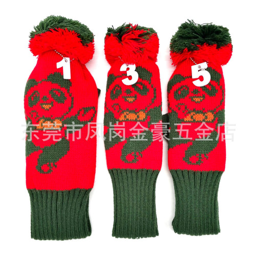 高爾夫球桿套針織熊貓毛線3點套135號木高爾夫用品 高爾夫球桿套針織熊貓毛線3點套135號木高爾夫用品