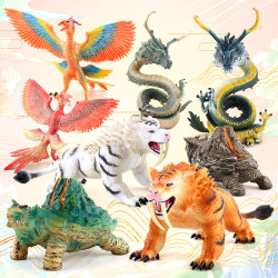 家 兒童仿真神話飛龍神獸 青龍硃雀白虎玄武擺件動物玩具