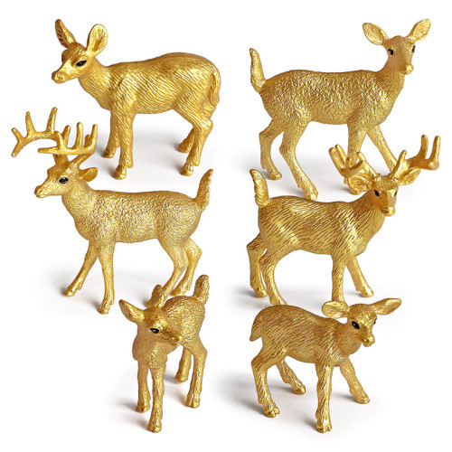 仿真白尾鹿模型黃金版 森林小鹿6件套實心靜態金色白尾鹿擺件 仿真白尾鹿模型黃金版 森林小鹿6件套實心靜態金色白尾鹿擺件