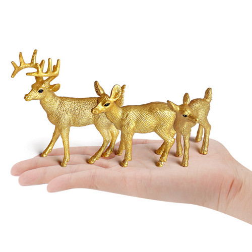 仿真白尾鹿模型黃金版 森林小鹿6件套實心靜態金色白尾鹿擺件 仿真白尾鹿模型黃金版 森林小鹿6件套實心靜態金色白尾鹿擺件