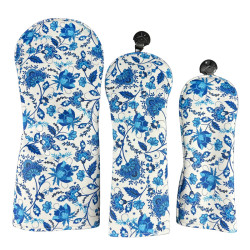 高爾夫藍色花朵木桿套一號木/球道木/鐵木桿頭套球桿帽套