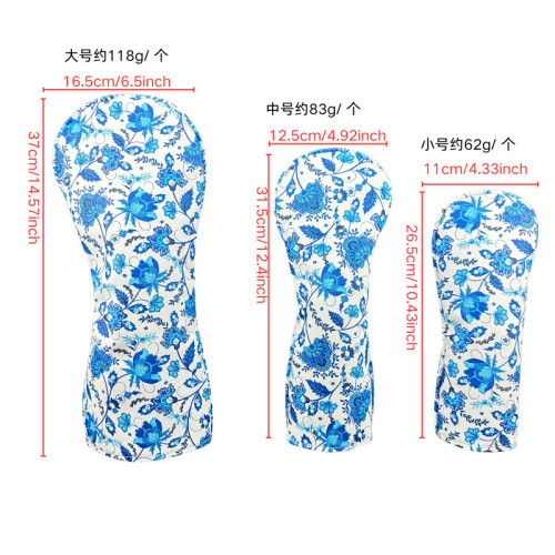 高爾夫藍色花朵木桿套一號木/球道木/鐵木桿頭套球桿帽套 高爾夫藍色花朵木桿套一號木/球道木/鐵木桿頭套球桿帽套