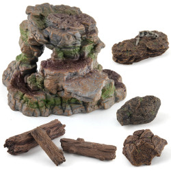 森林動物侏羅紀恐龍場景擺件 仿真山洞塑膠石頭樹樁場景擺件