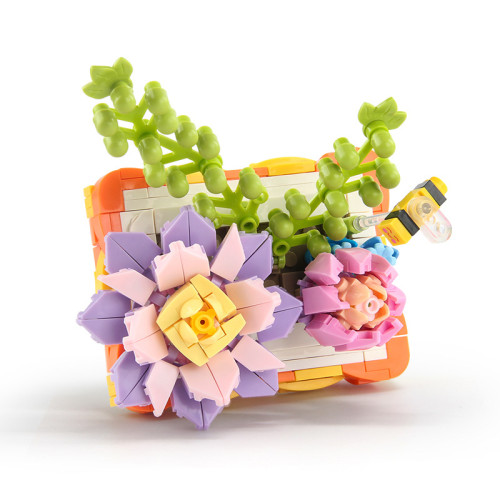 兒童積木玩具插花積木盆栽diy拼裝小顆粒積木花卉套裝 兒童積木玩具插花積木盆栽diy拼裝小顆粒積木花卉套裝