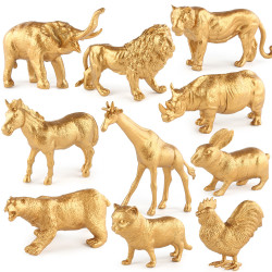 黃金動物系列擺件玩具仿真老虎獅子大象犀牛靜態模型