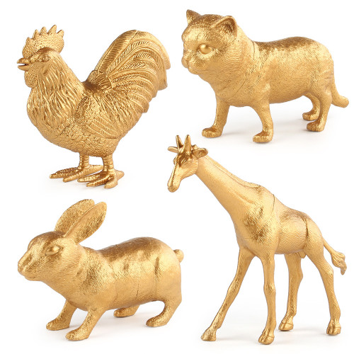 黃金動物系列擺件玩具仿真老虎獅子大象犀牛靜態模型