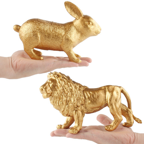 黃金動物系列擺件玩具仿真老虎獅子大象犀牛靜態模型