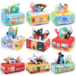 仿真布書玩具寶寶早教數字交通聖誕節撕不爛紙巾盒帶響紙