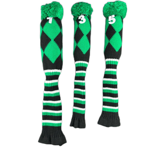 高爾夫菱形毛線套球桿套針織伸縮襪套款高爾夫用品配件