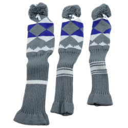 高爾夫毛線針織球桿套藍灰色菱形135木用高爾夫用品配件