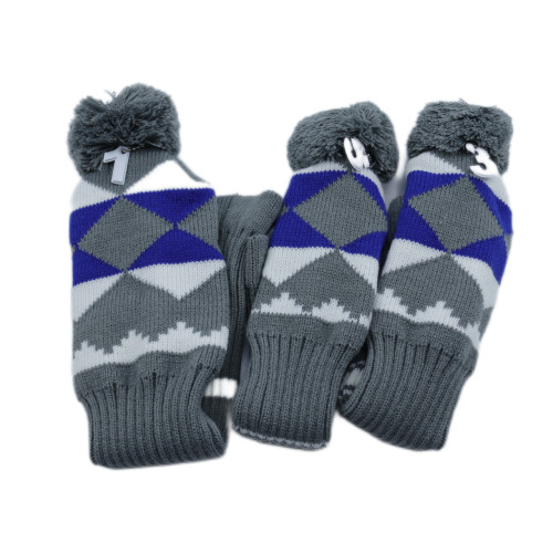 高爾夫毛線針織球桿套藍灰色菱形135木用高爾夫用品配件