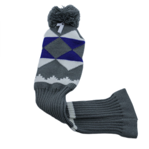 高爾夫毛線針織球桿套藍灰色菱形135木用高爾夫用品配件