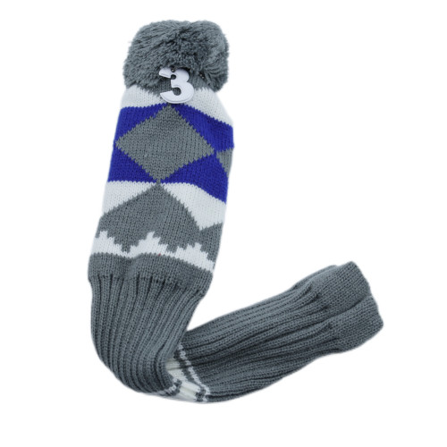 高爾夫毛線針織球桿套藍灰色菱形135木用高爾夫用品配件