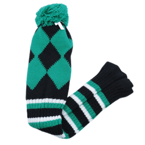 高爾夫球桿套高爾夫用品配件 高爾夫球桿綠色菱形毛線針織套