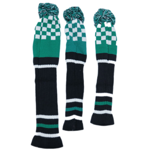 高爾夫球桿套綠色綠白格子毛線木桿套高爾夫用品