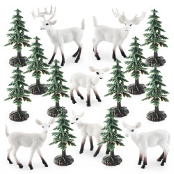 仿真白尾鹿聖誕樹模型森林雪地白尾鹿松樹聖誕節桌面擺件