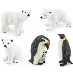 家 仿真北極熊背仔企鵞北極熊極地套裝靜態擺件模型玩具