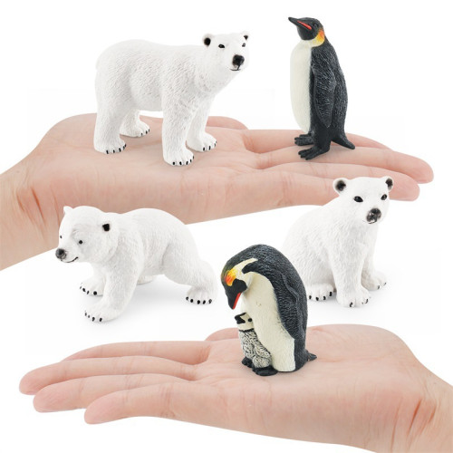 家 仿真北極熊背仔企鵞北極熊極地套裝靜態擺件模型玩具 家 仿真北極熊背仔企鵞北極熊極地套裝靜態擺件模型玩具