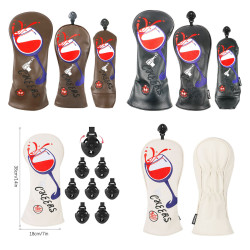 pu球桿帽套酒杯刺綉保護套木桿套  golf head cover 高爾夫球桿套