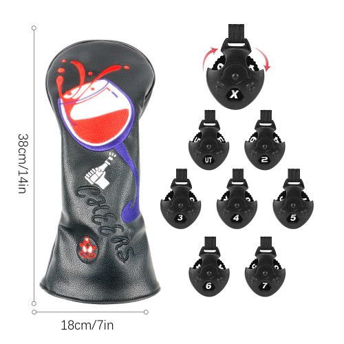 pu球桿帽套酒杯刺綉保護套木桿套  golf head cover 高爾夫球桿套
