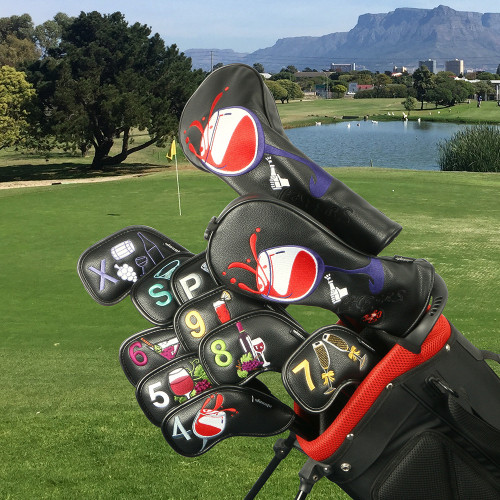 pu球桿帽套酒杯刺綉保護套木桿套  golf head cover 高爾夫球桿套