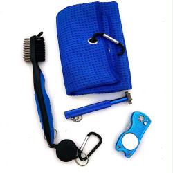 高爾夫球桿清潔刷套裝 果嶺叉 六角清溝器 運動毛巾 自己